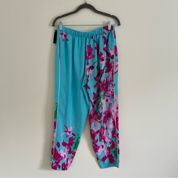 Natori Womens Pants Small Blue Pink Floral Preppy Tapered Silhouette Casual Chic - Picture 8 of 16